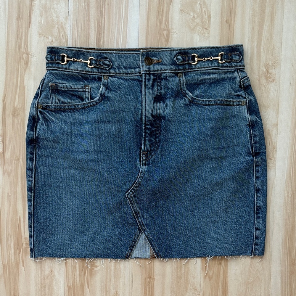 Express Women’s Denim Mini Skirt with Chain Detail